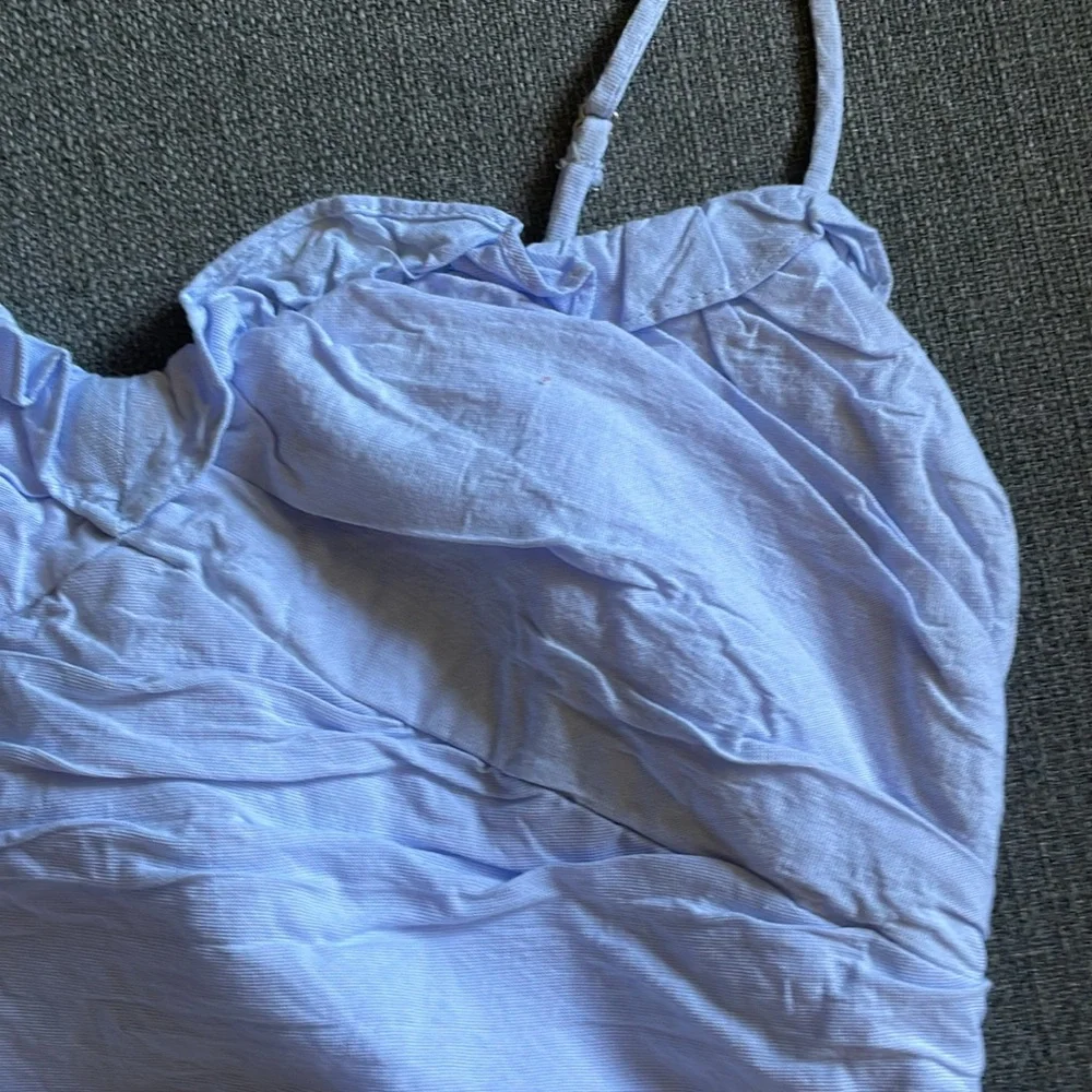Zara Ruffle Crop Blue Ruched Top - Picture 5 of 10